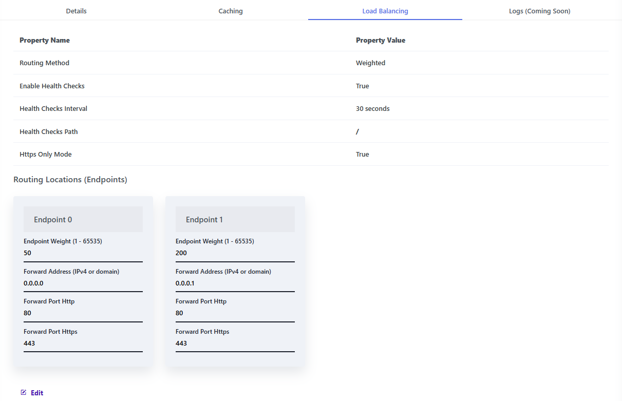 Denev Cloud ARC2 Proxy Load Balancing Tab