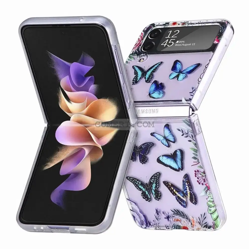 Samsung Galaxy Z Flip4 -Твърд Кейс - Прозрачен - Пеперуди