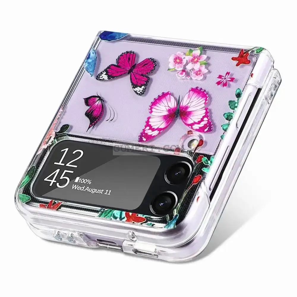 Samsung Galaxy Z Flip4 -Твърд Кейс - Прозрачен - Пеперуди