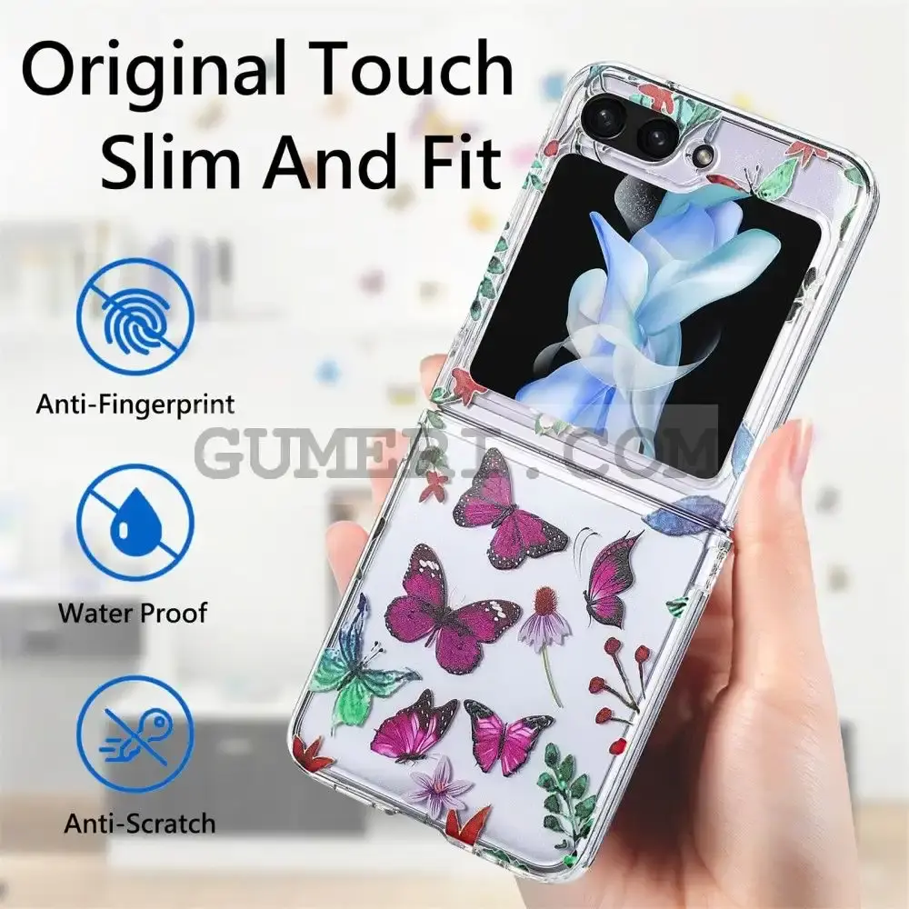 Samsung Galaxy Z Flip5 -Твърд Кейс - Прозрачен - Пеперуди