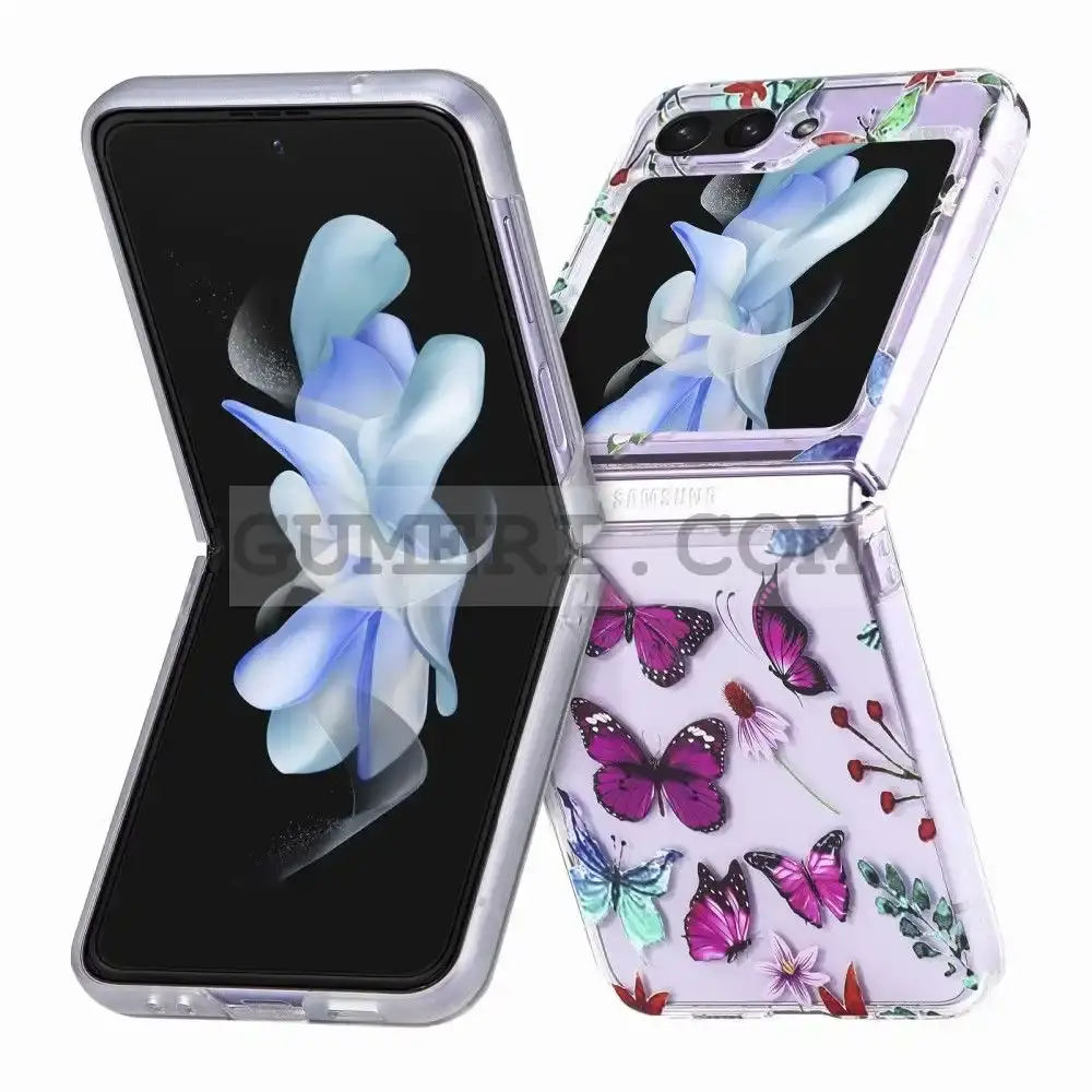 Samsung Galaxy Z Flip5 -Твърд Кейс - Прозрачен - Пеперуди